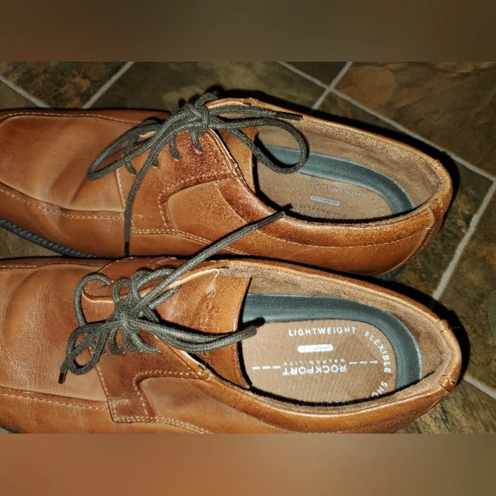 Rockport Shoes Mens 11.5 11-1/2 Brown Leather Upper‎ Lightweight Lace Up Oxford